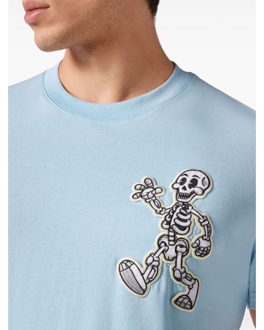 Philipp Plein Blue Skully Gang Cotton T-shirt for men