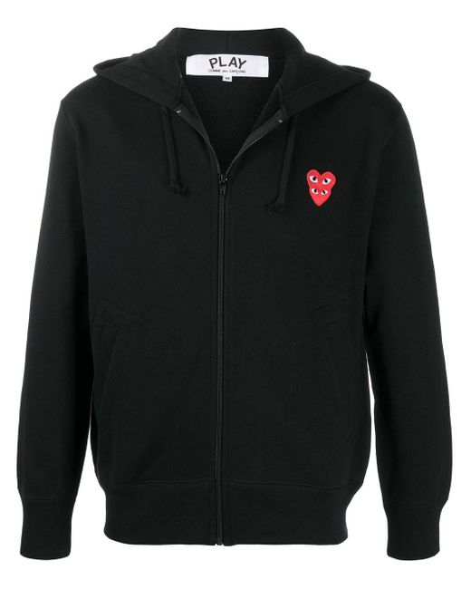 COMME DES GARÇONS PLAY Cotton Heart-embroidered Zip-up Hoodie in Black ...