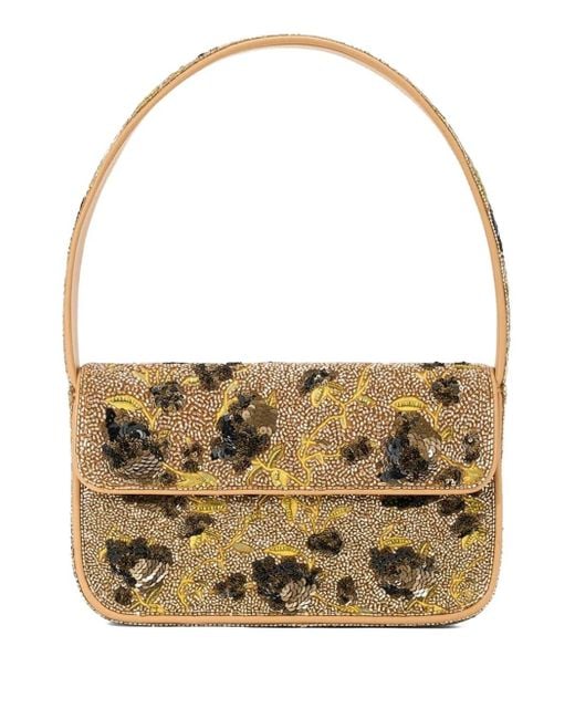 Staud Brown Tommy Floral Beaded Shoulder Bag