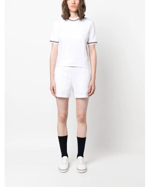 Thom Browne White Logo-patch Sweat Shorts