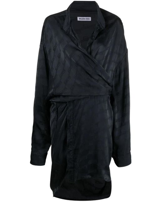 Balenciaga Blue Bb Monogram Wrap Dress