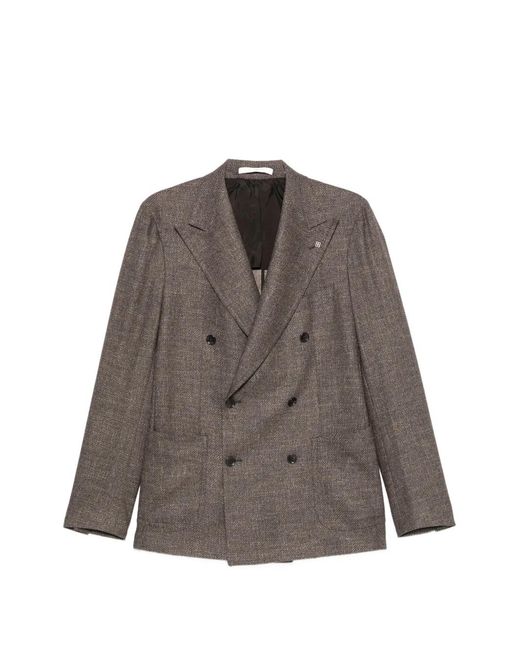 Tagliatore Brown Double-Breasted Checked Blazer for men