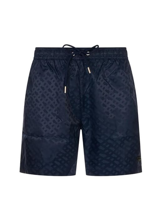 Boss Blue Monogram-Jacquard Swim Shorts for men