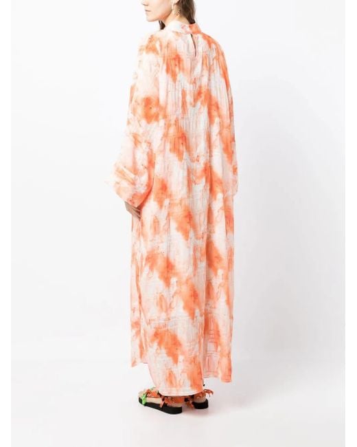 Bambah Orange Caftan À Col Montant