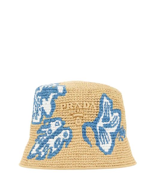Prada Blue Raffia Bucket Hat
