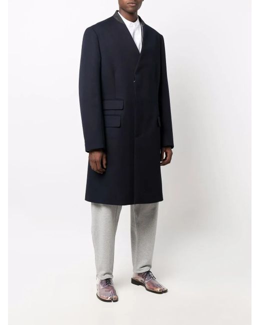 Maison Margiela Blue Collarless Mid-Length Coat for men