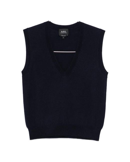 A.P.C. Blue V-Neck Knitted Vest
