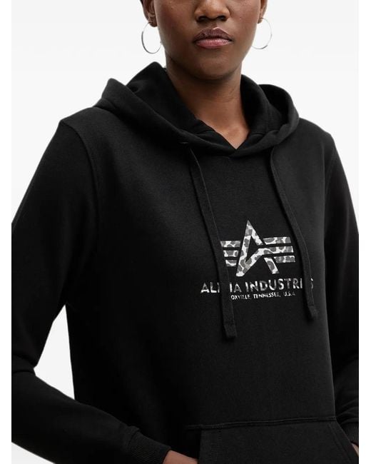 Alpha Industries Black Logo-Print Drawstring Hoodie