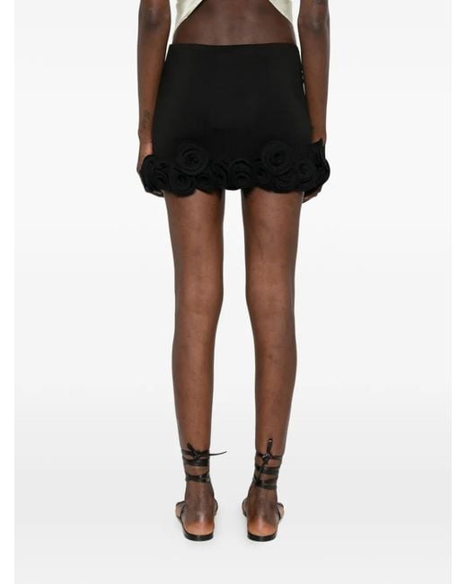 LaRevêche Black Ivette Floral-Appliqué Mini Skirt