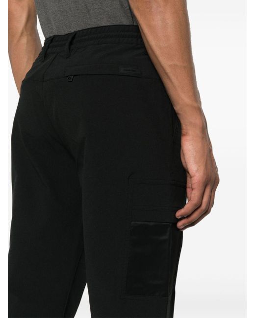 Calvin Klein Black Crinkled-effect Tapered-leg Cargo Trousers for men