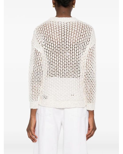 Panicale White Open-Knit Crew-Neck Sweater