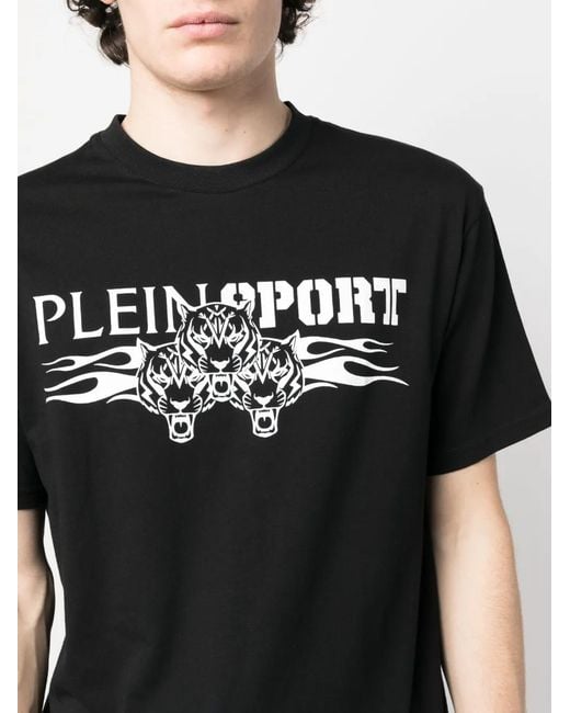 Philipp Plein Black Logo Tiger-Print T-Shirt for men