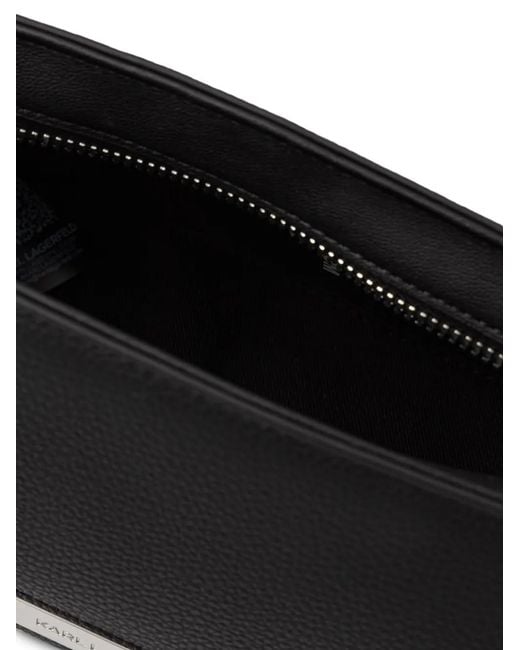 Karl Lagerfeld Black Logo-Plaque Pebbled Shoulder Bag