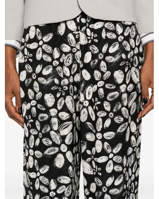 Marni Black Floral Crepe Straight Trousers