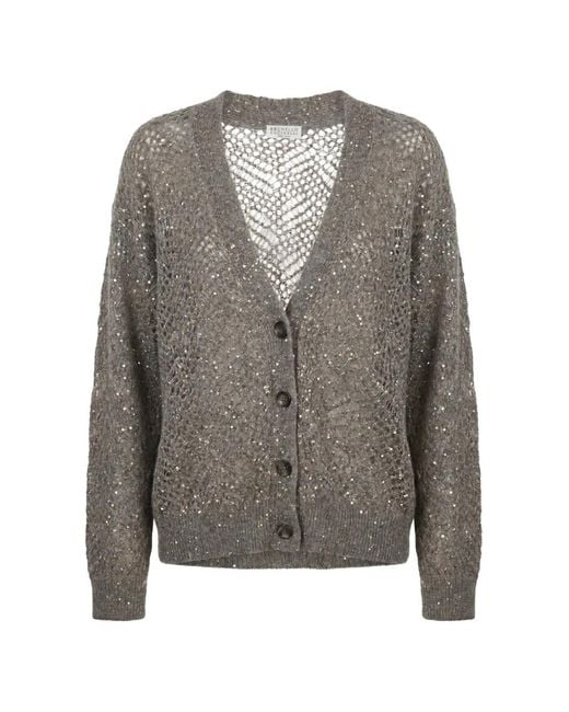 Brunello Cucinelli Gray Dazzling Sequin-Embellished Cardigan