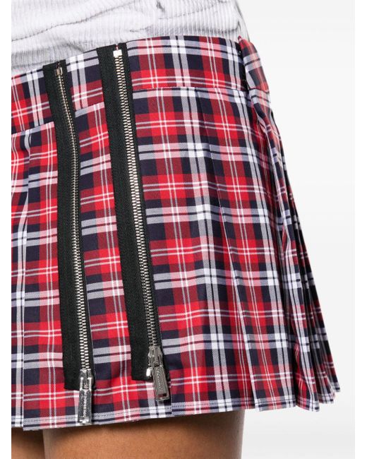 DSquared² Red Checked Pleated Mini Skirt