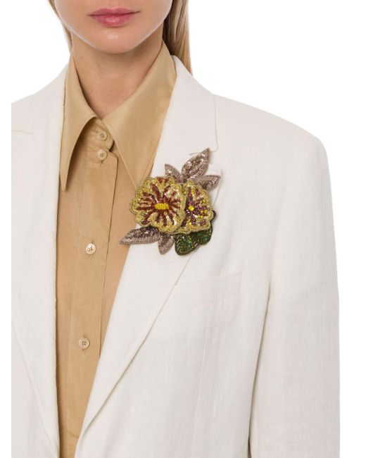 Alberta Ferretti White Embroidered Floral Brooch