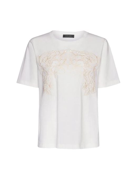 T-Shirt Con Ricamo Floreale di Elena Miro in White