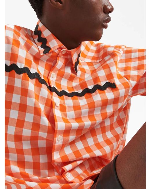 メンズ Prada チェック シャツ Orange