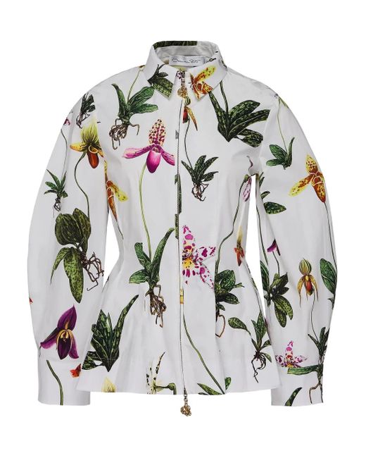 Oscar de la Renta Gray Hemd Mit Orchideen-Print