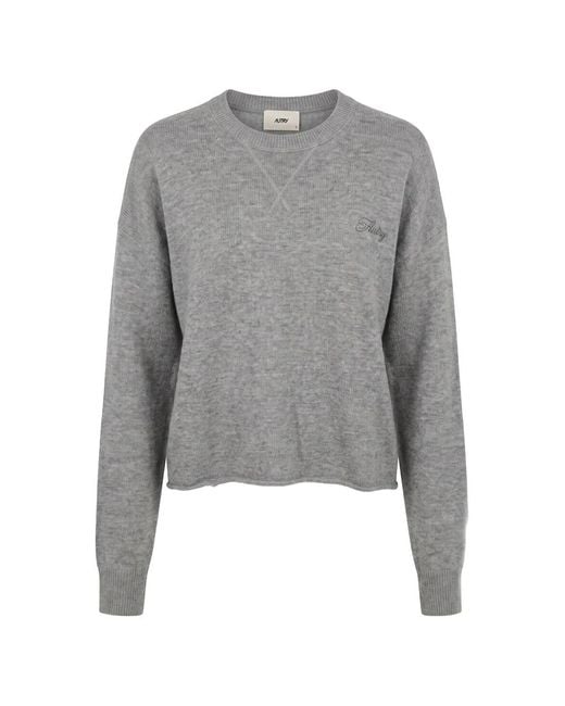 Autry Gray Embroidered-Logo Crew-Neck Sweatshirt