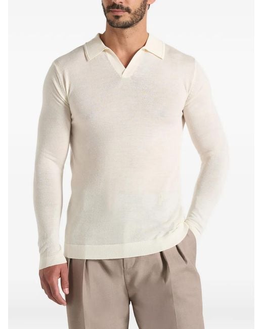 Manière De Voir White Merino-Wool Long-Sleeve Revere Polo Shirt for men