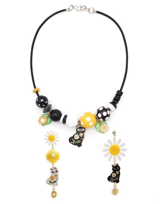 Amir Slama Metallic Cat-Charm Necklace Earrings Set