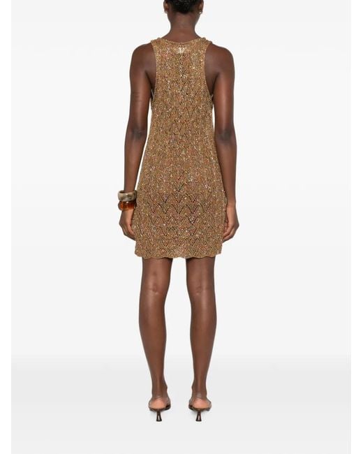 Circus Hotel Natural Sequin-Embellished Crochet-Knit Mini Dress