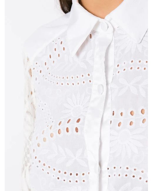 Amir Slama White Broderie-Anglais Lace Panelled Shirt