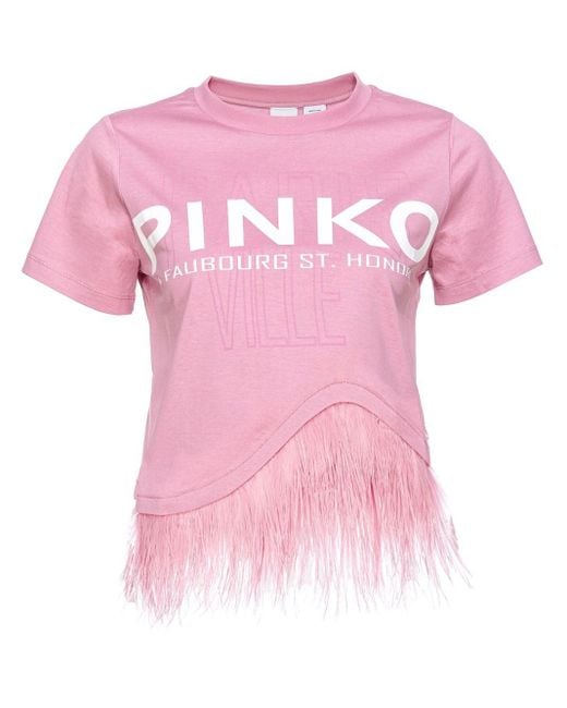 Camiseta con logo estampado Pinko de color Pink