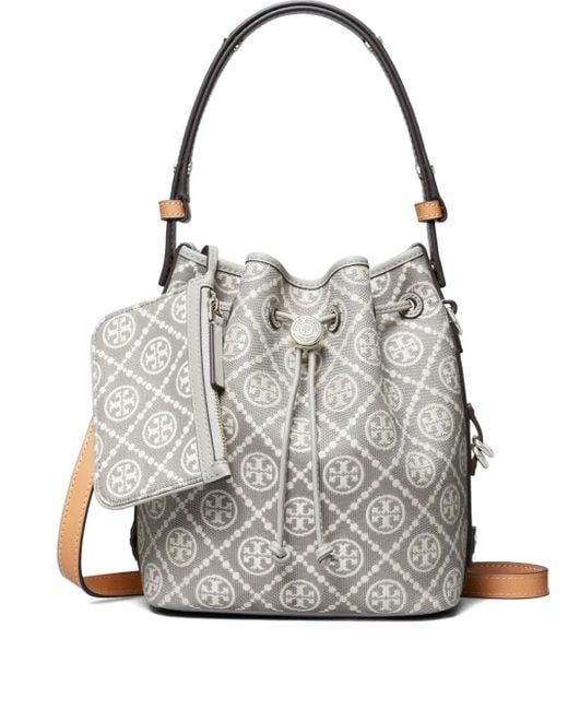 Tory Burch Gray Monogram Bucket Bag