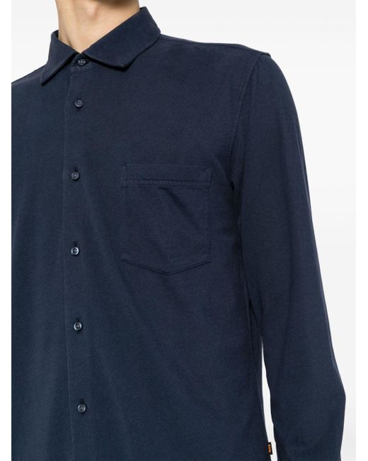 Boss Blue Chest-pocket Cotton Shirt for men