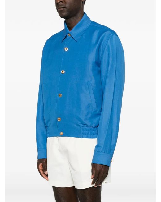 Versace Blue Logo-Button Blouson Jacket for men
