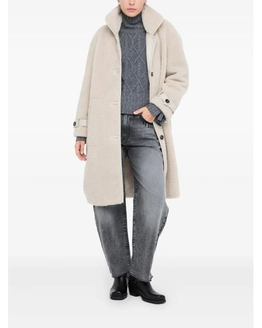 Liu Jo White Teddy-Texture Classic-Collar Coat