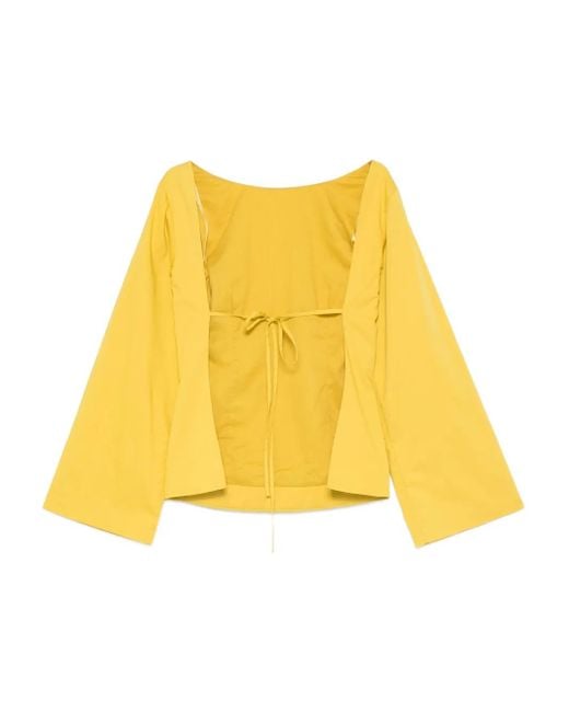 Staud Yellow Tie-Back Bell-Sleeve Top