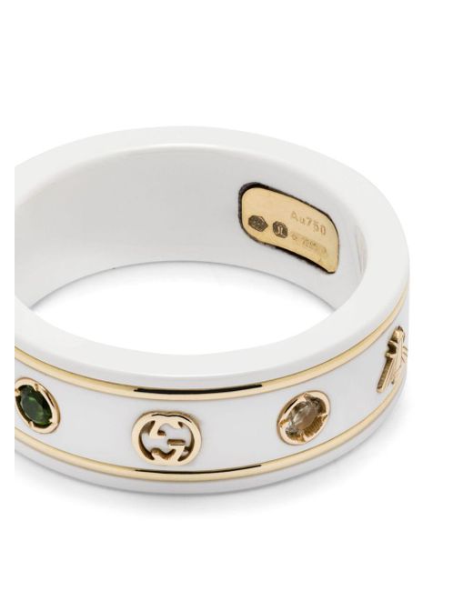 Gucci White 18kt Gold Icon Topaz And Zirconia Ring
