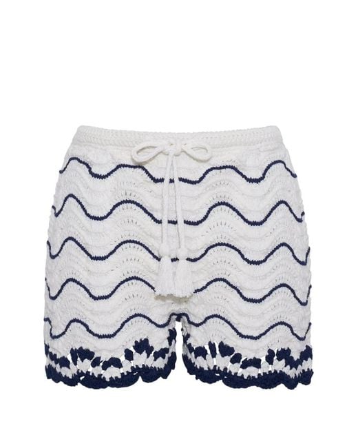 Cara Cara Gray Aicha Wave-Stripe Crochet Shorts