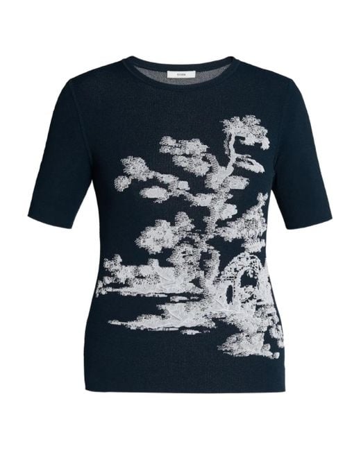 Erdem Blue Floral Jacquard Knit Top