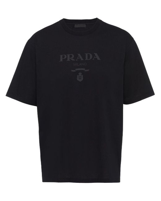 Camiseta con logo en relieve Prada de hombre de color Black