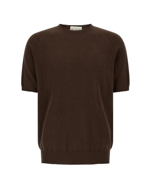 Ma'ry'ya Geribbeld T-Shirt in het Brown voor heren