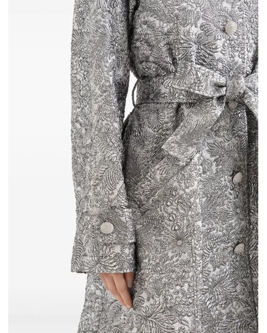 Dolce & Gabbana Gray Lamé Floral Jacquard Fabric Trench Coat