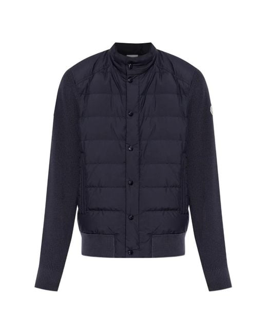 Moncler Blue High-Neck Quilted-Front Jacket for men