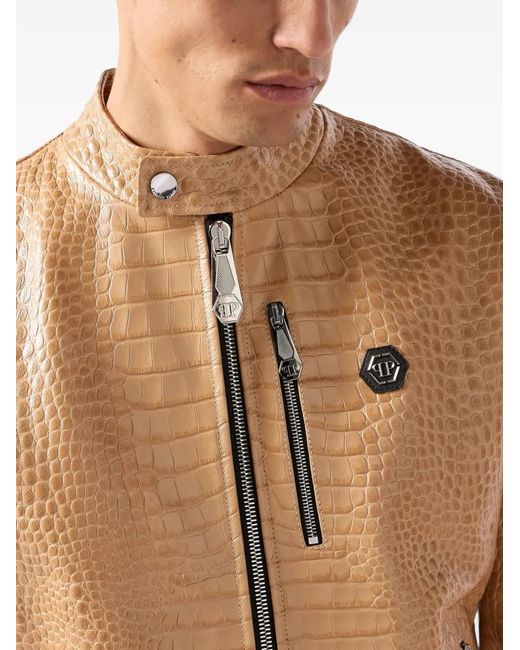 Philipp Plein Natural Croco Print Biker Jacket for men