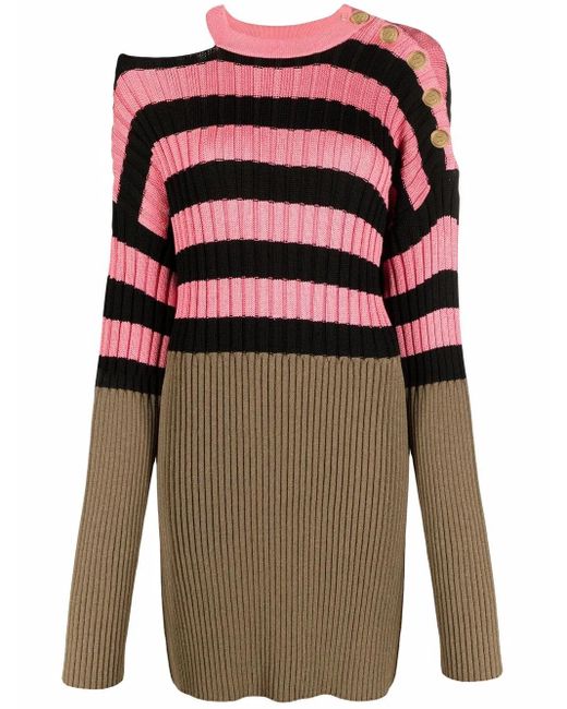 Balmain Multicolor Striped Colour-Block Ribbed-Knit Dress