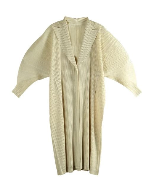 Pleats Please Issey Miyake White Pleated Single-Breasted Coat