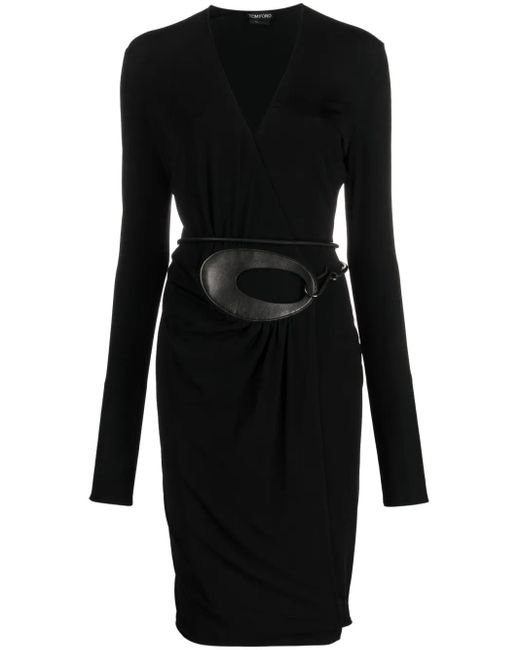 Tom Ford Black Belted-Waist V-Neck Dress