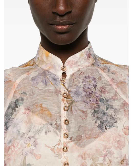 Zimmermann White Floral-Print Silk-Blend Shirt