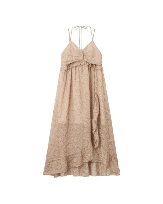 B+ AB Natural Floral-Jacquard Ruffled Midi Dress