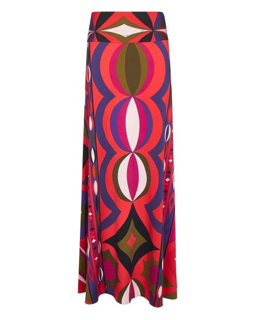 Emilio Pucci Geometric-print Midi Skirt Red