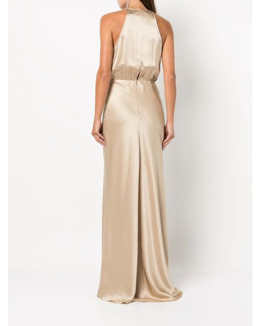 Michelle Mason Natural Draped Halterneck Gown